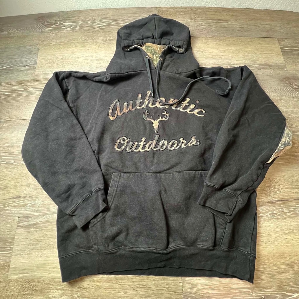 Ranger Authentic Outdoors Hoodie Mens XL Black Camo Deer Skull Graphic Pullover